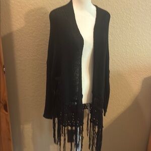 Umgee black, long sleeve cardigan with fringe.EUC